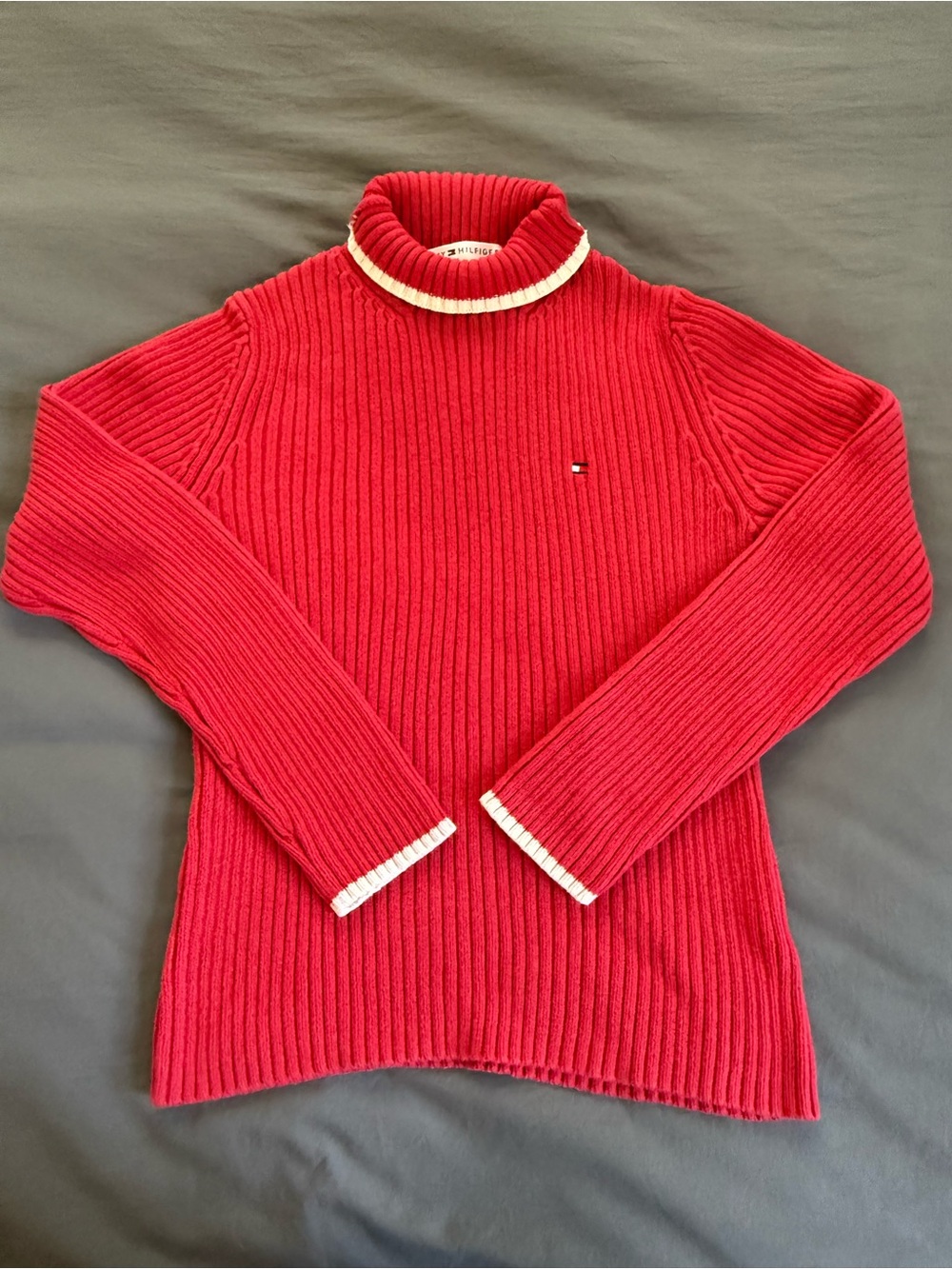 Tommy Hilfiger Red Ribbed Turtleneck with Cream Trim